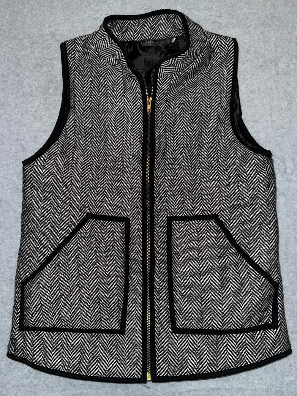 Black & White Herringbone Zip-Front Vest